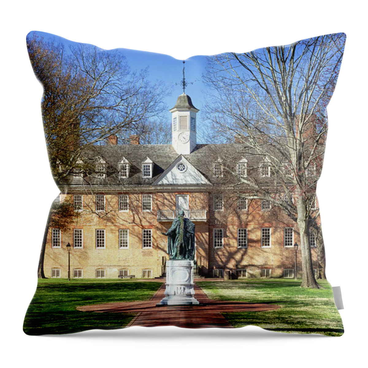 Wren Building Throw Pillow featuring the photograph The Wren Building - Williamsburg, Virginia by Susan Rissi Tregoning