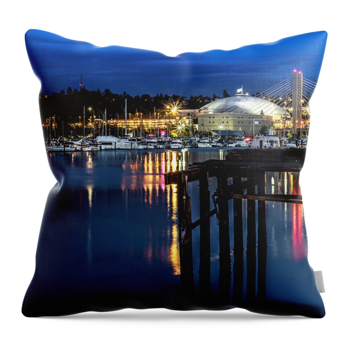 Thea Throw Pillow featuring the photograph Thea Foss and T-Dome Blue Hour by Rob Green