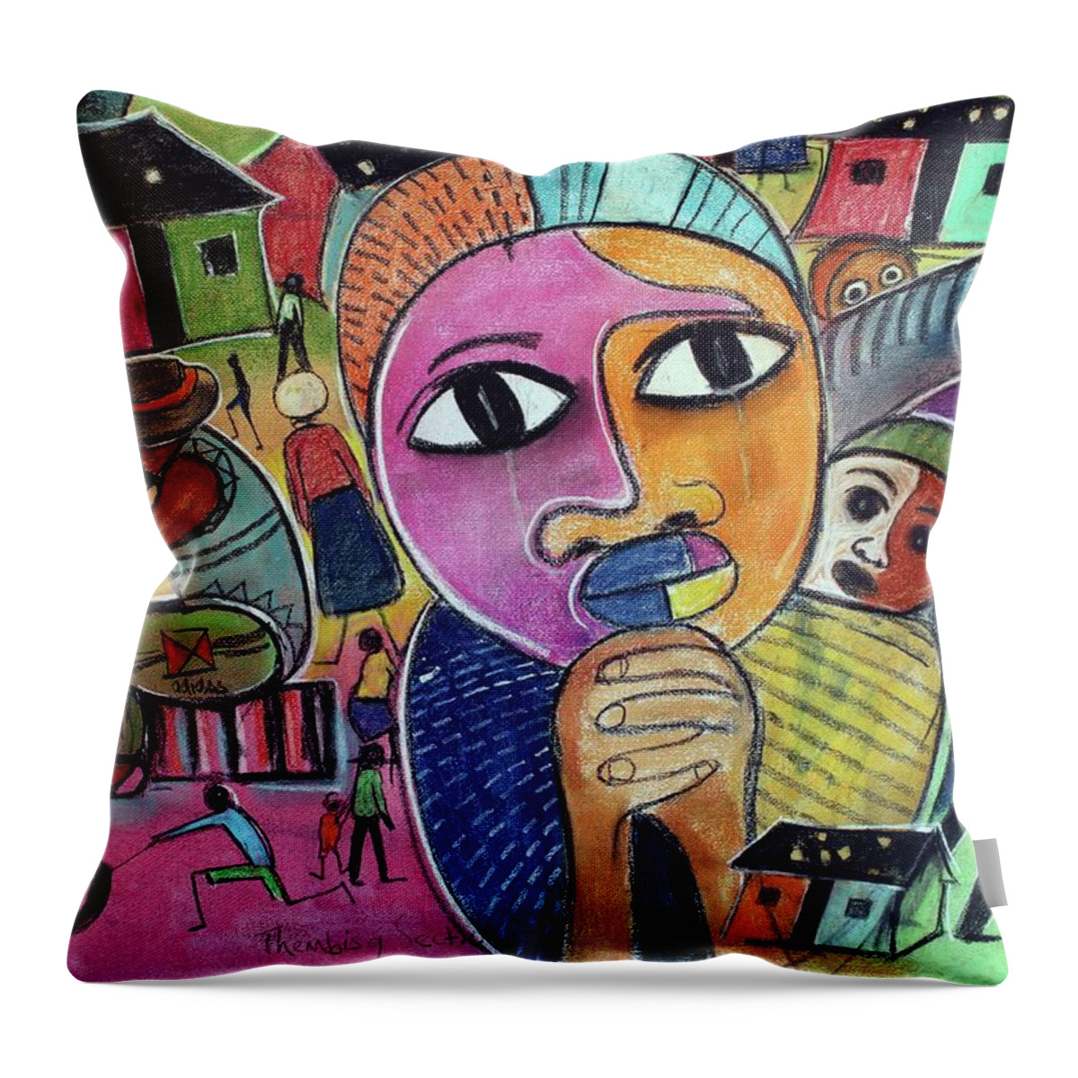 African Art Throw Pillow featuring the painting Thembisa by Eli Kobeli 1932-1999