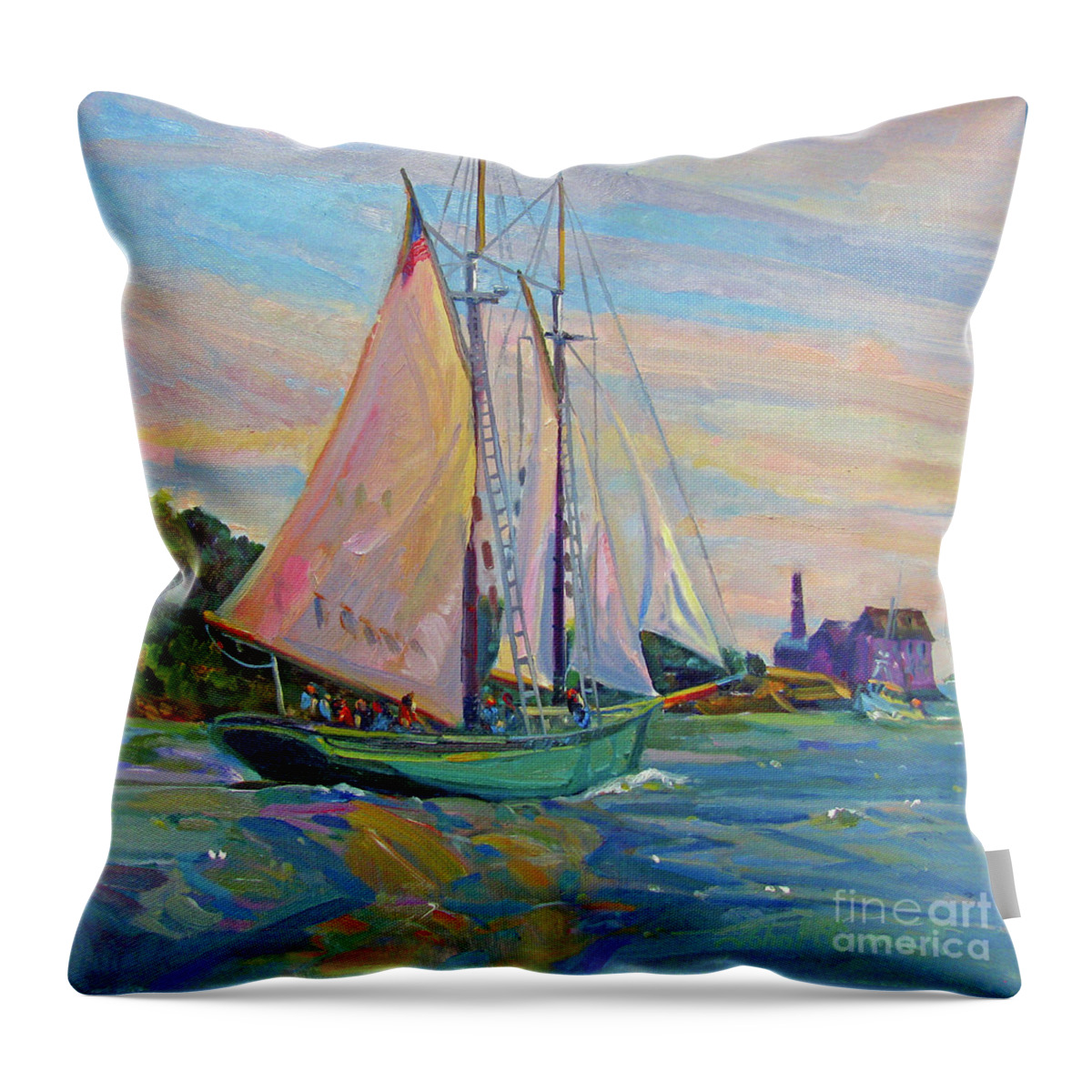 Sailboat Throw Pillow featuring the painting Thomas E. Lannon, Gloucester by John McCormick
