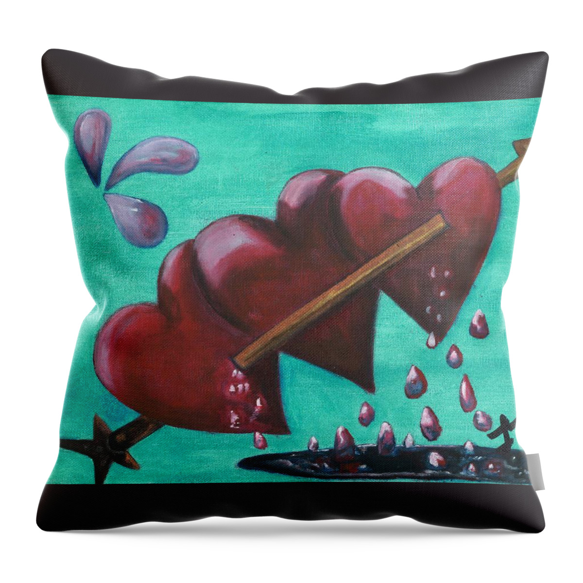 Love Throw Pillow featuring the painting Three Of Hearts by Esoteric Gardens KN
