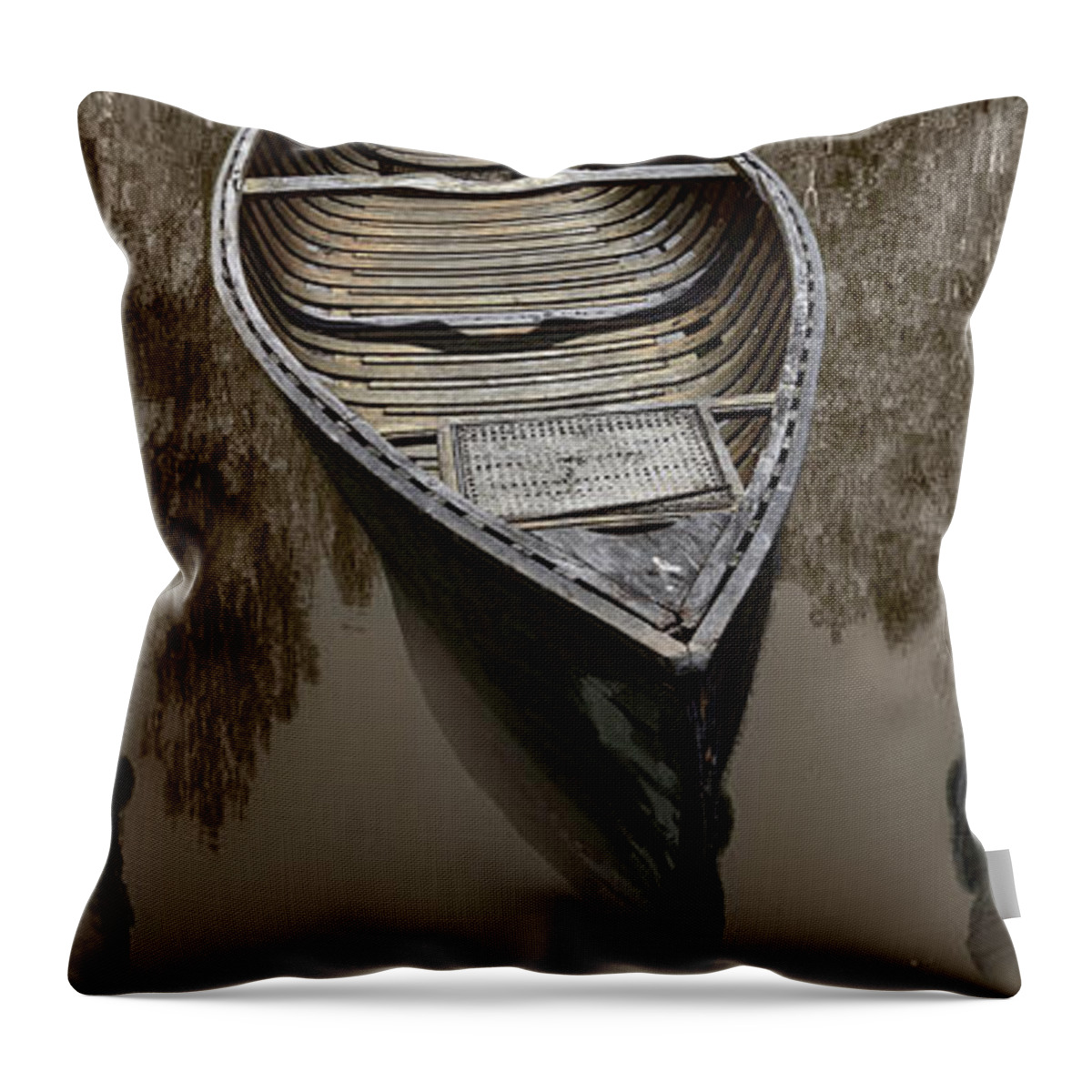 Appalachia Throw Pillow featuring the photograph Three Old Canoes Panorama by Debra and Dave Vanderlaan