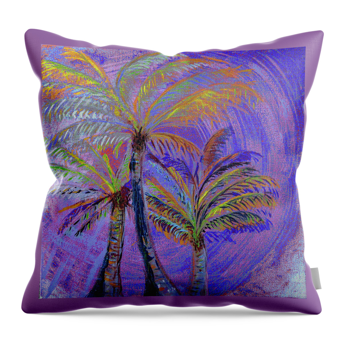 Palm Tree Throw Pillow featuring the painting Three Palms in Blue by Corinne Carroll