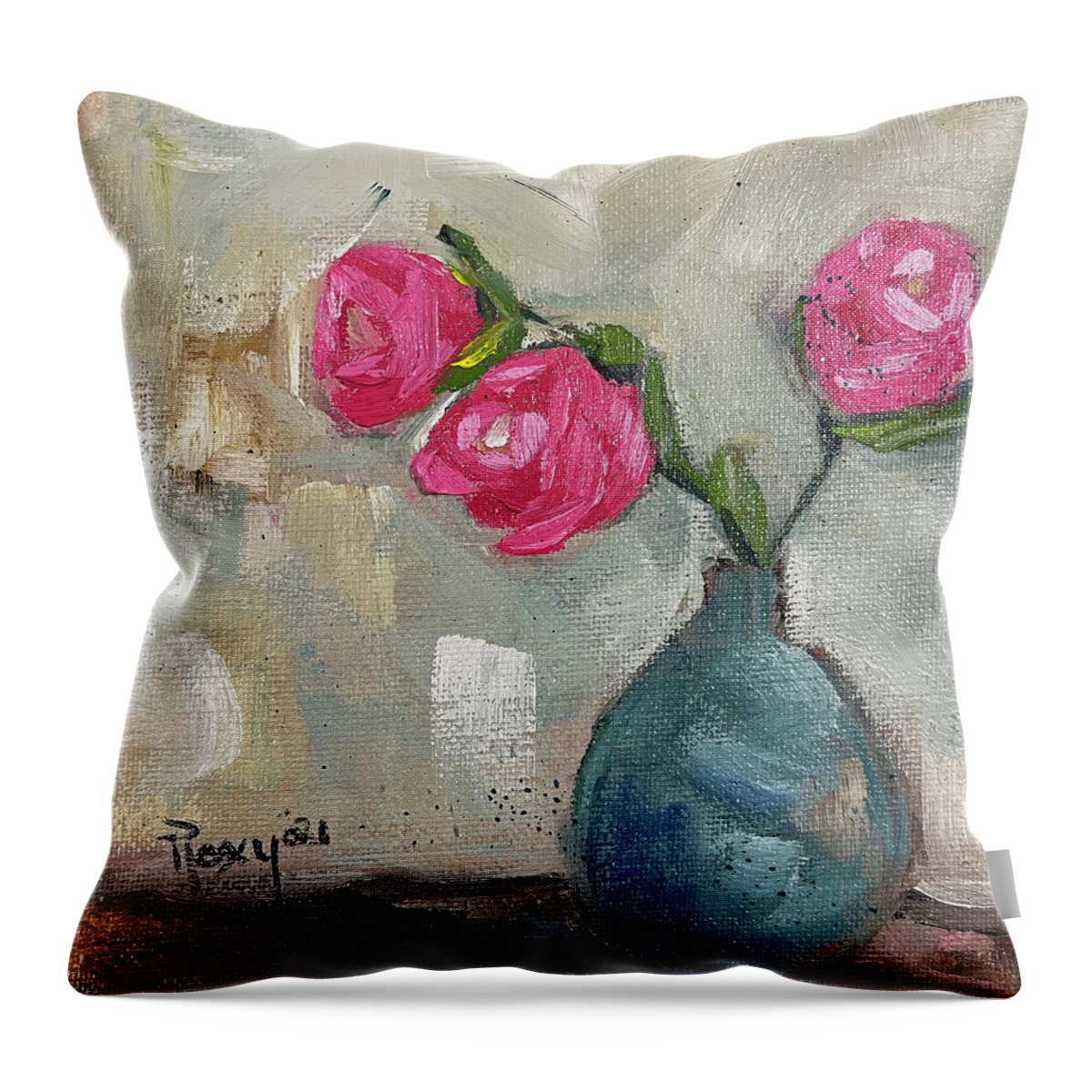 Rose Painting Throw Pillow featuring the painting Three Roses by Roxy Rich