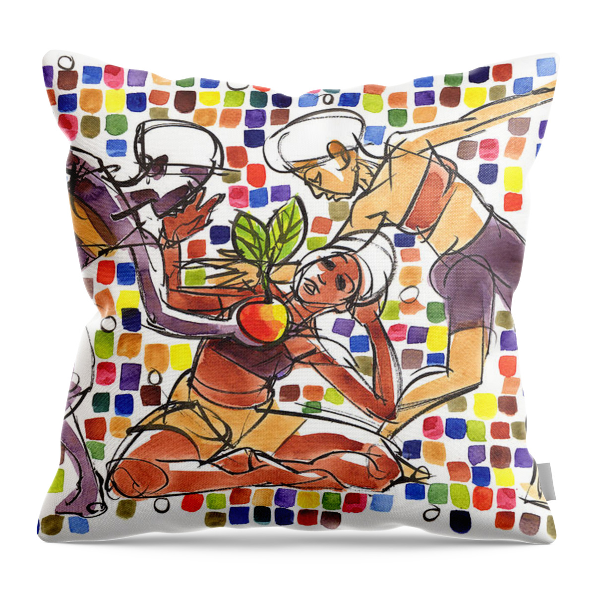 Life Drawing Throw Pillow featuring the painting Three Wise Humans Who Found the Key to Survival by Judith Kunzle