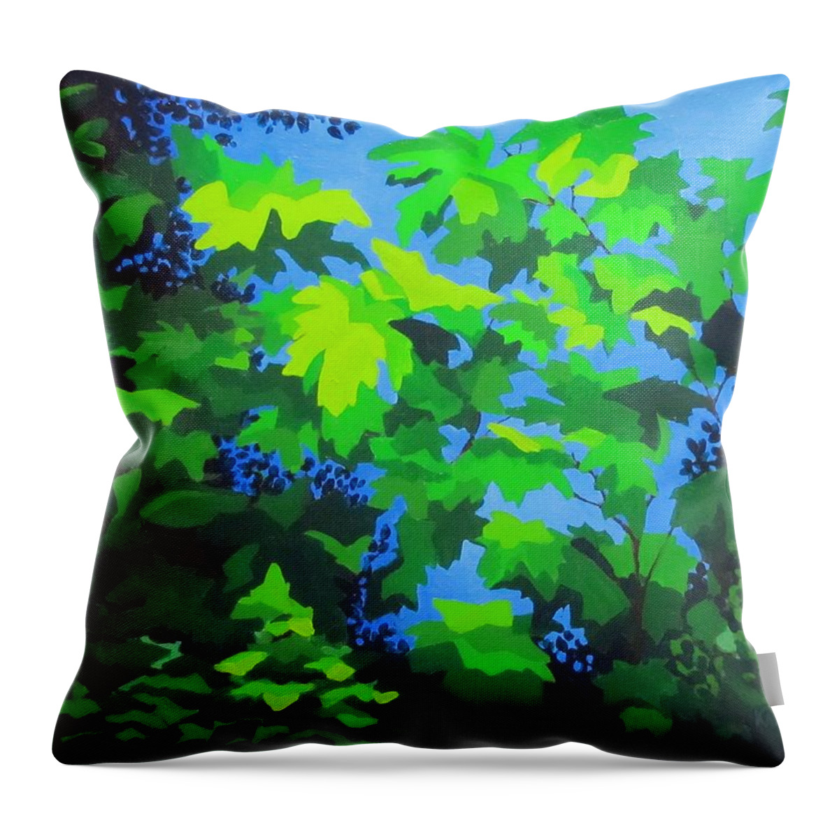 Leaves Throw Pillow featuring the painting Through the Leaves by Karen Ilari