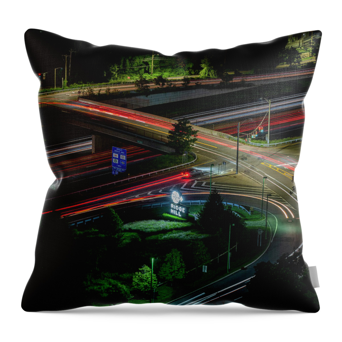 Ridge Hill Boulevard Throw Pillow featuring the photograph Thruway at Night by Kevin Suttlehan