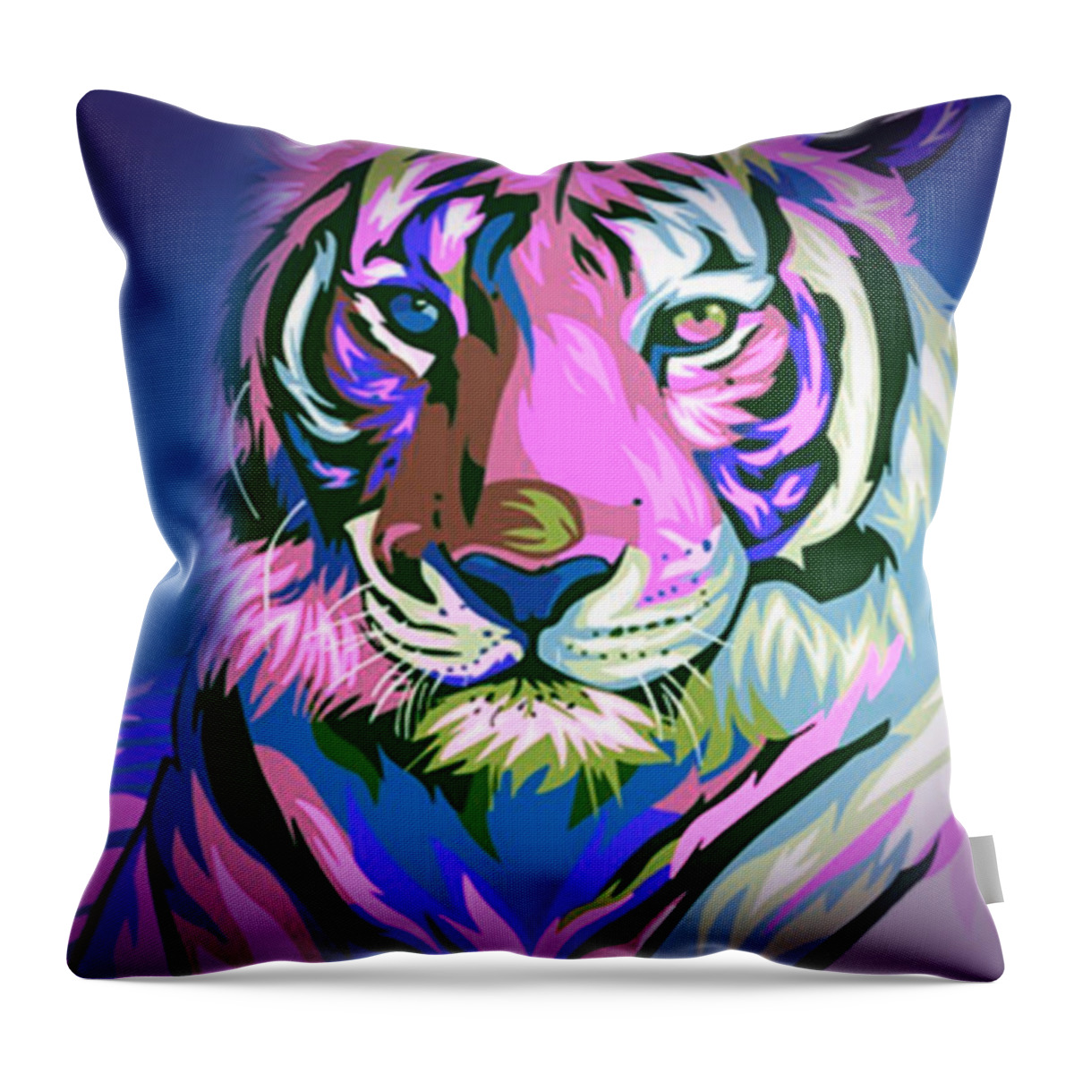 Tiger Throw Pillow featuring the drawing Tiger in colors by Mopssy Stopsy