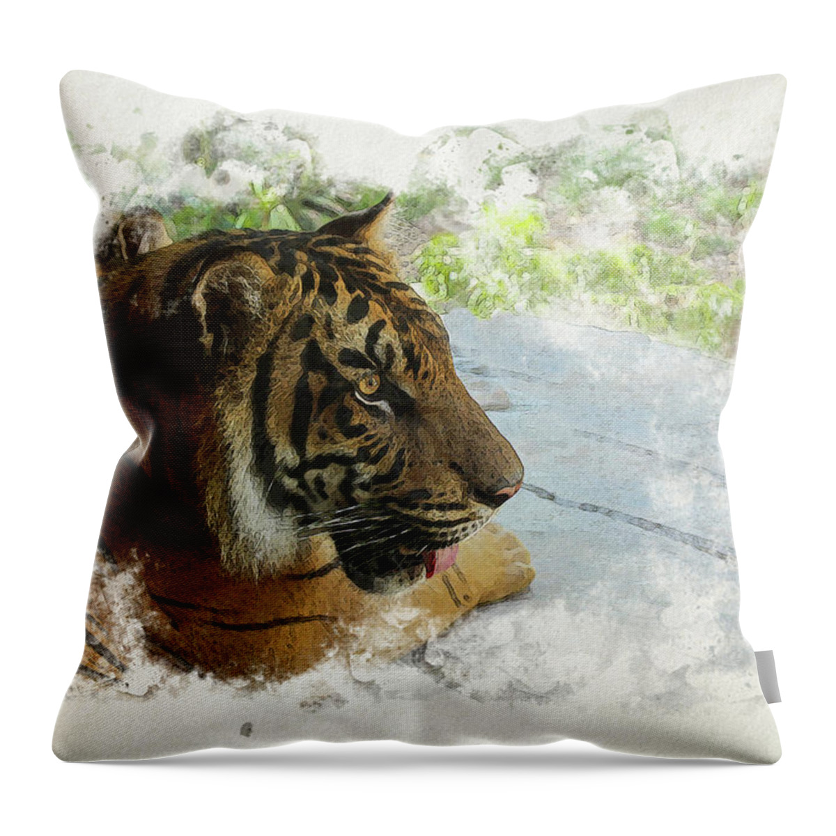 Tiger Throw Pillow featuring the digital art Tiger Portrait with Textures by Alison Frank