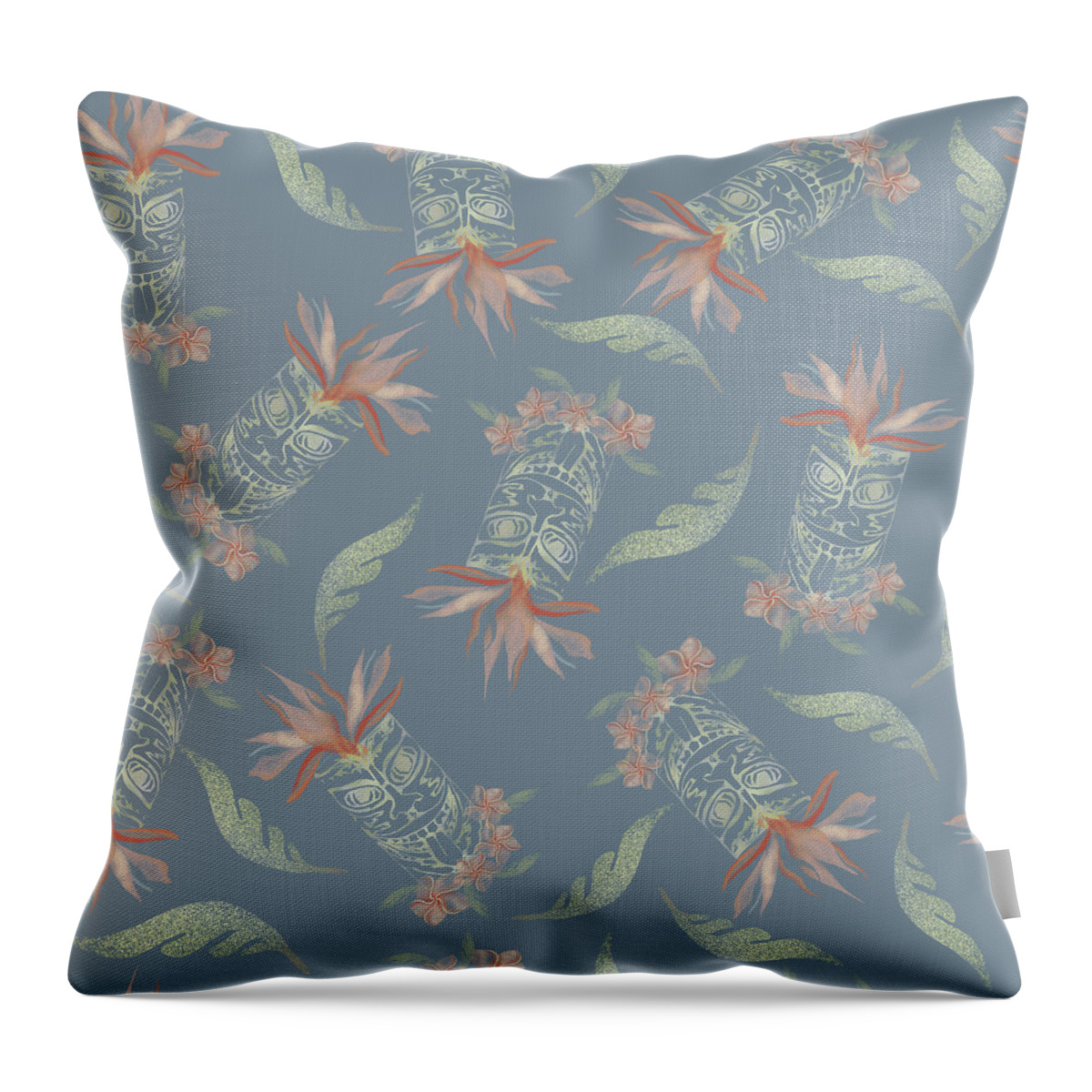 Tiki Throw Pillow featuring the digital art Tiki Floral Pattern by Sand And Chi