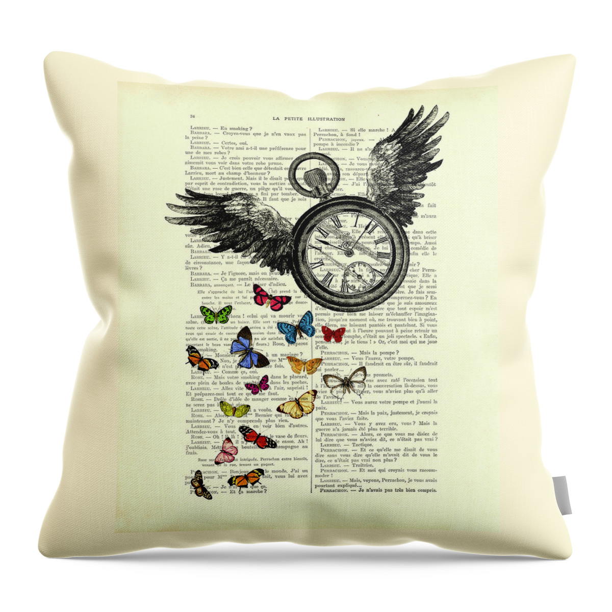 Time Flies Throw Pillow featuring the digital art Time flies by Madame Memento