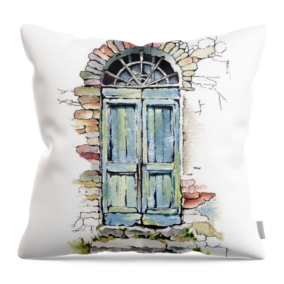 Doorway Throw Pillow featuring the painting To Another World by Louise Howarth