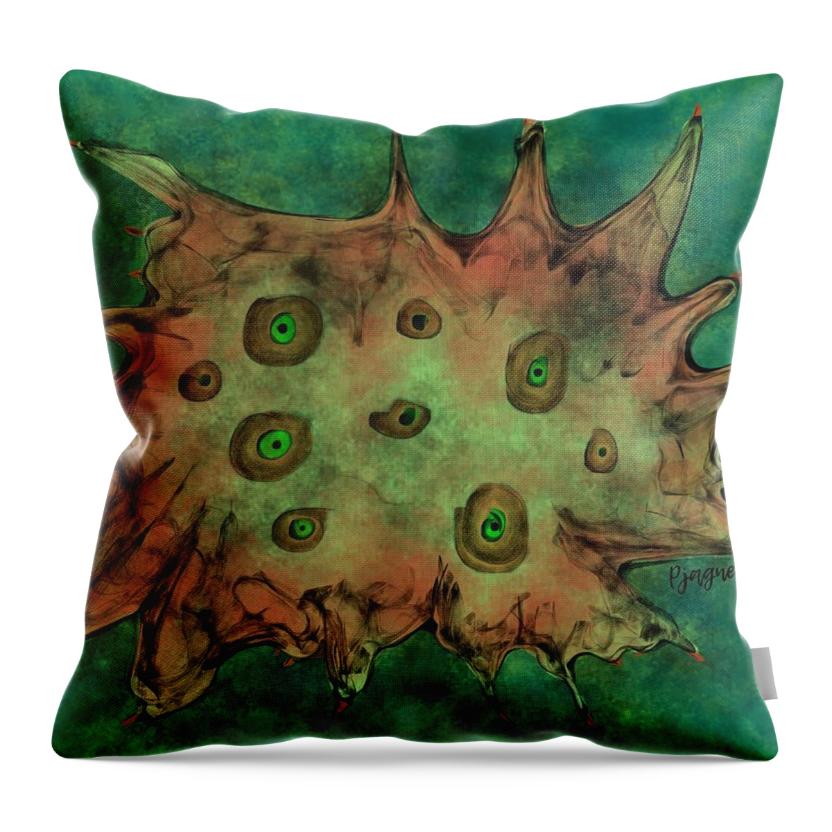 Green Throw Pillow featuring the digital art To be cellular by Ljev Rjadcenko