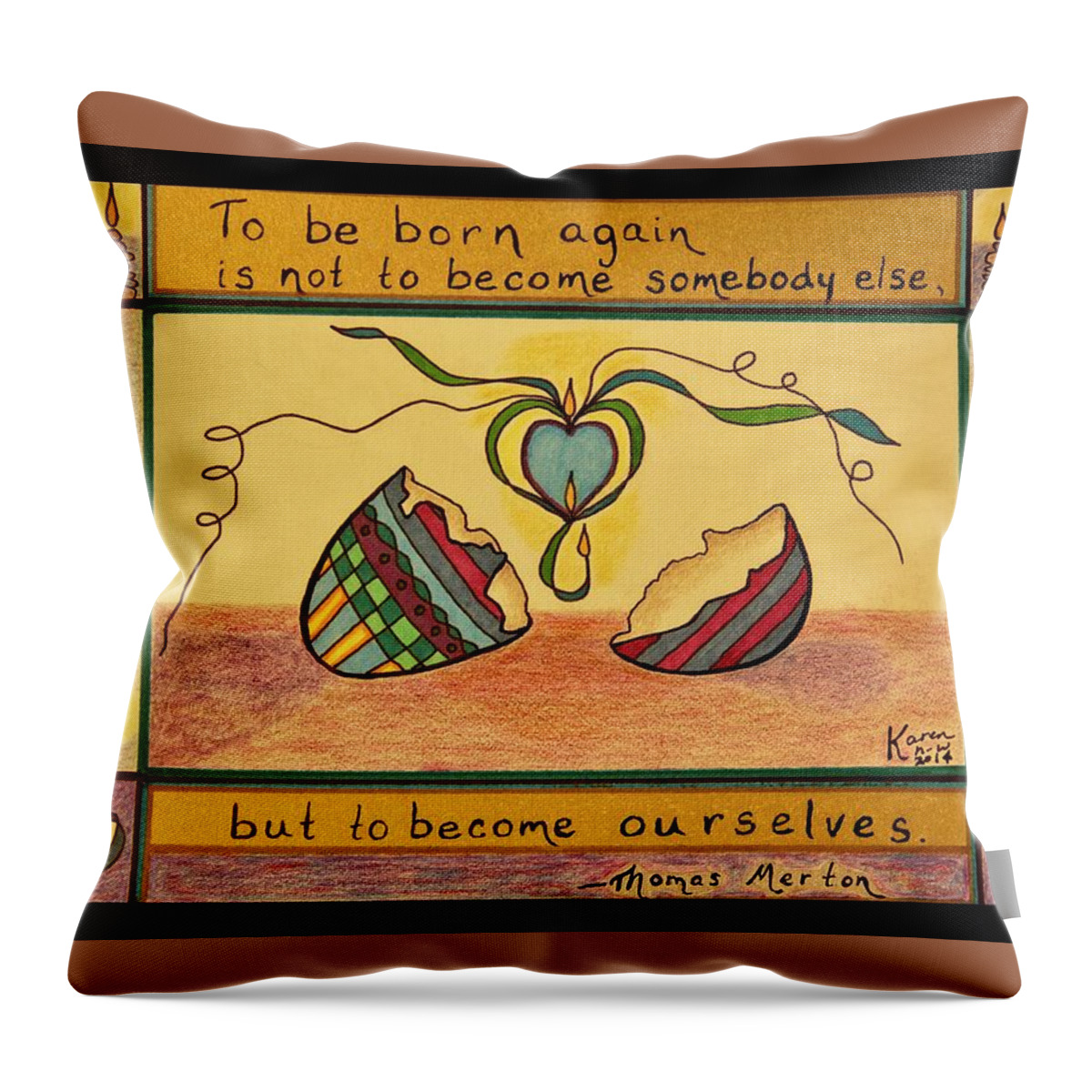Easter Egg Throw Pillow featuring the drawing To Become Ourselves by Karen Nice-Webb