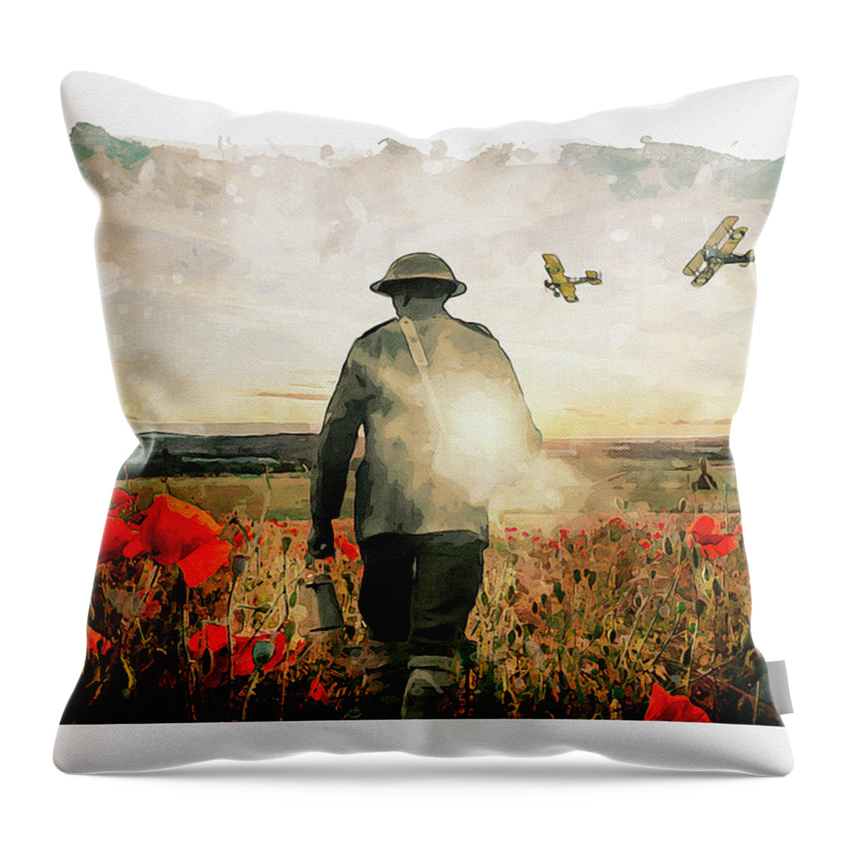 Soldier Poppies Throw Pillow featuring the digital art To End All Wars by Airpower Art