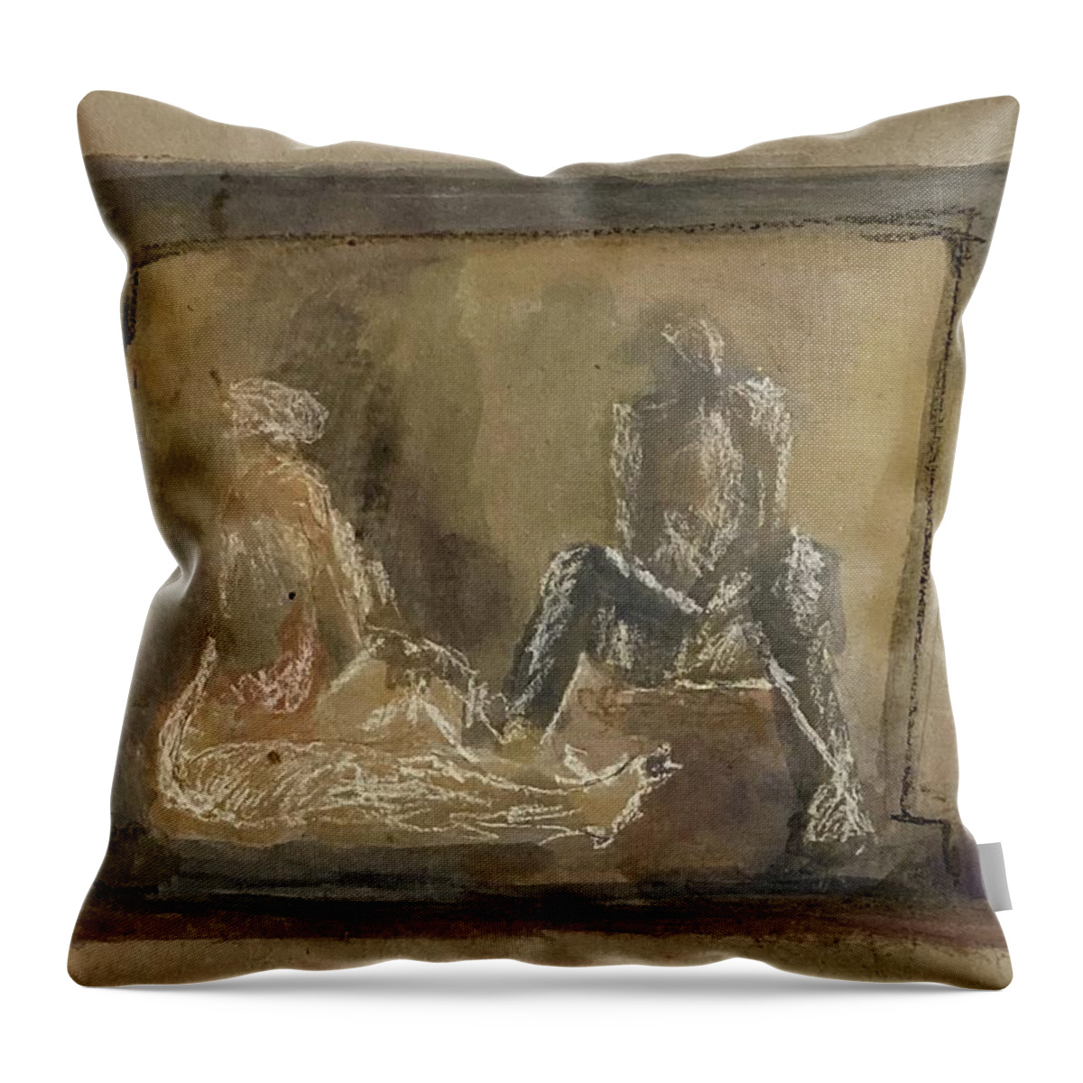 Two Figures Throw Pillow featuring the painting Together by David Euler