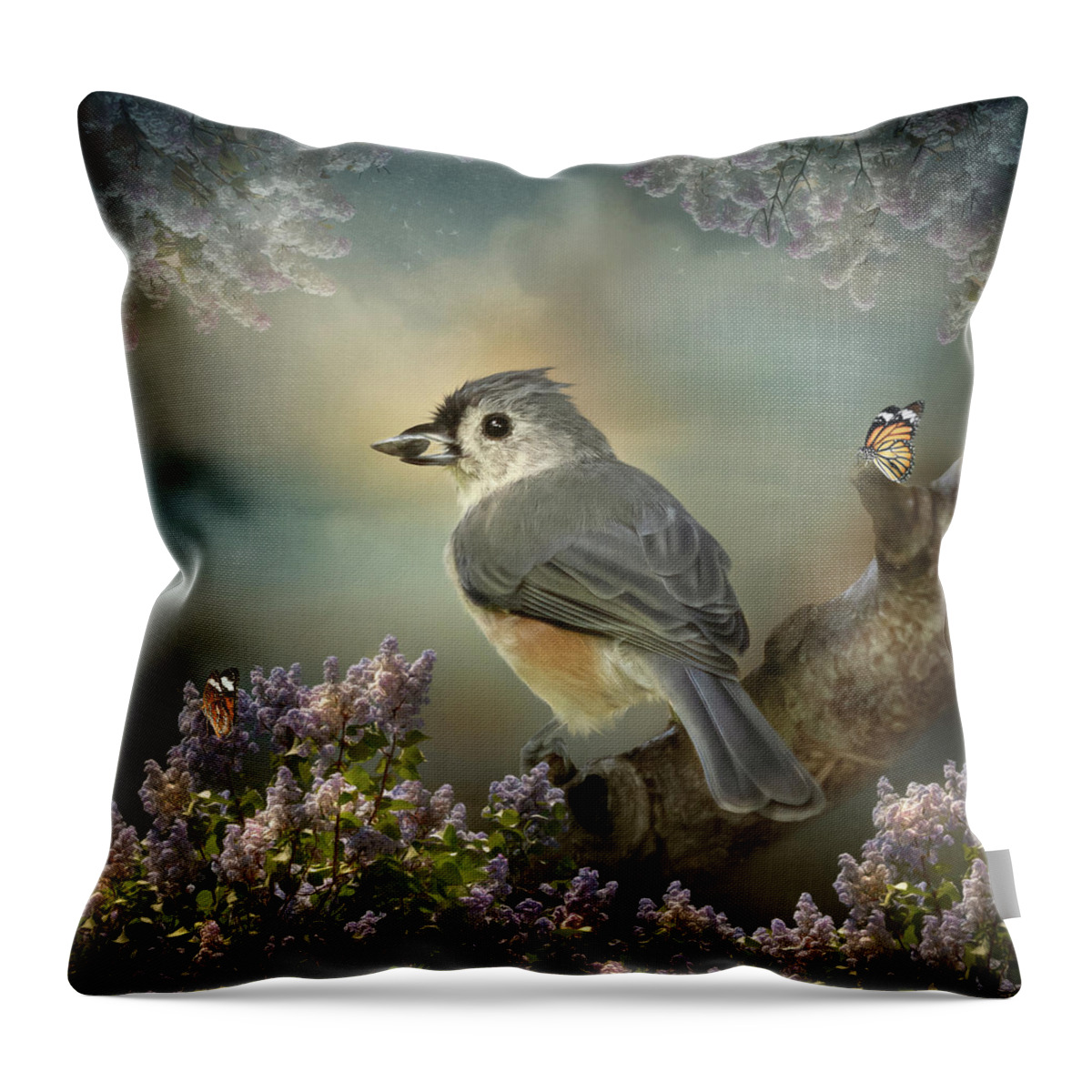Birds Throw Pillow featuring the digital art Tomas the Titmouse by Maggy Pease