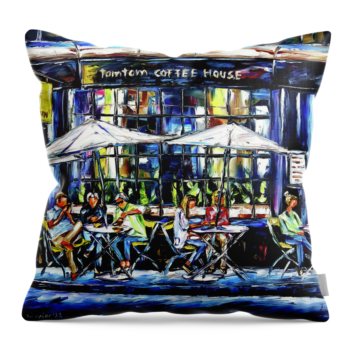 London Cafe Throw Pillow featuring the painting Tomtom Coffee House, London by Mirek Kuzniar