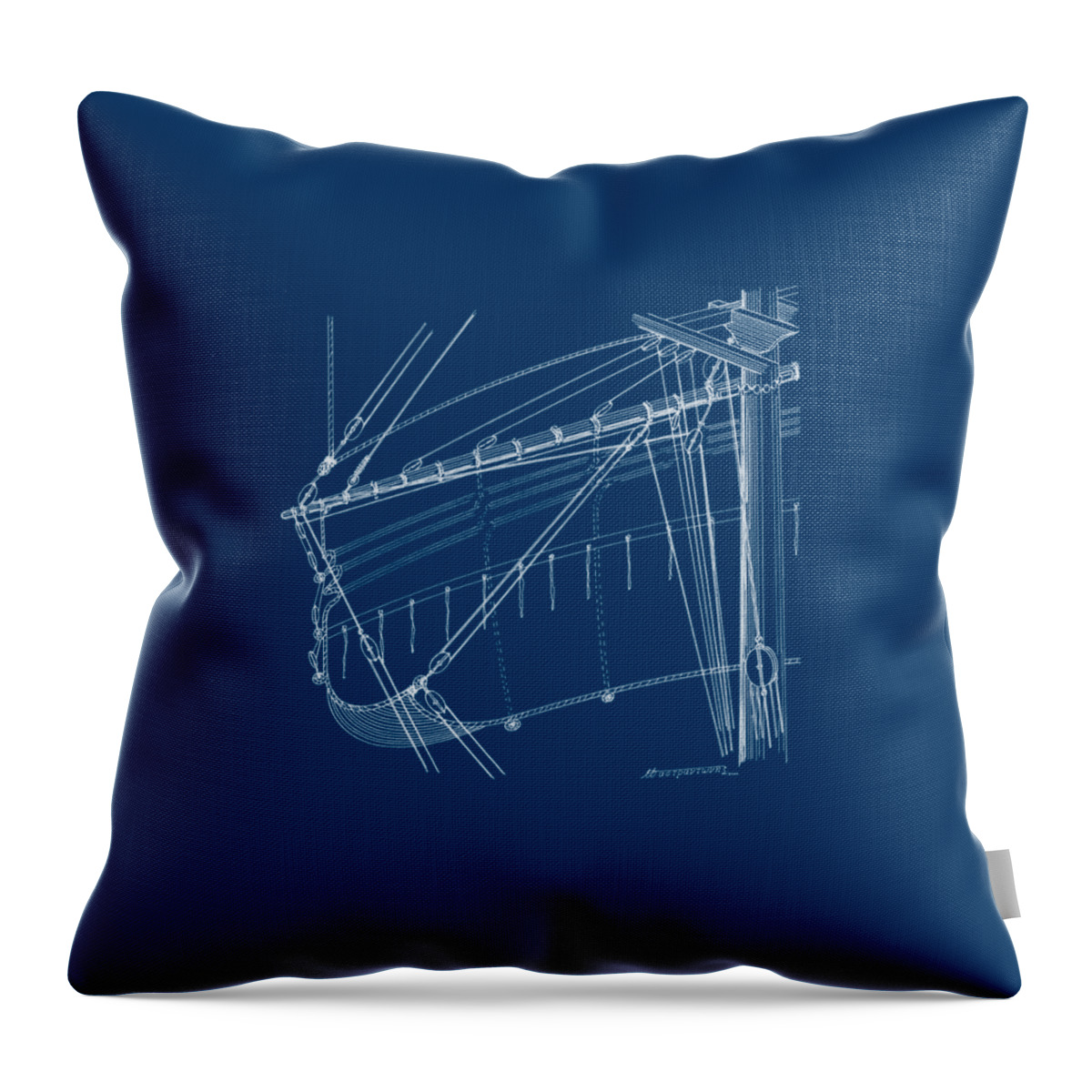 Sailing Vessels Throw Pillow featuring the drawing Top-mast yard and sail - blueprint by Panagiotis Mastrantonis