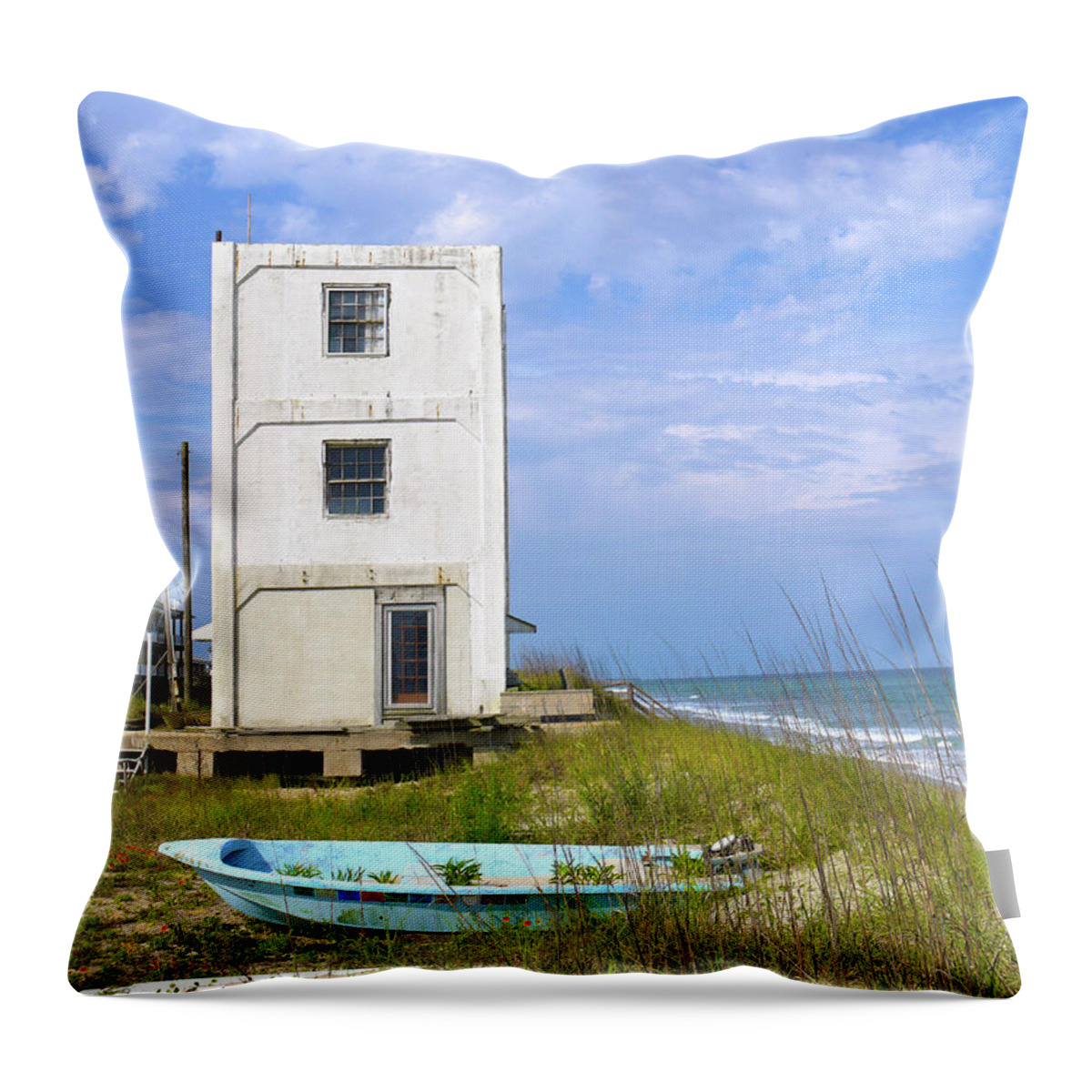 Beach Throw Pillow featuring the photograph Topsail Tower by Mike McGlothlen