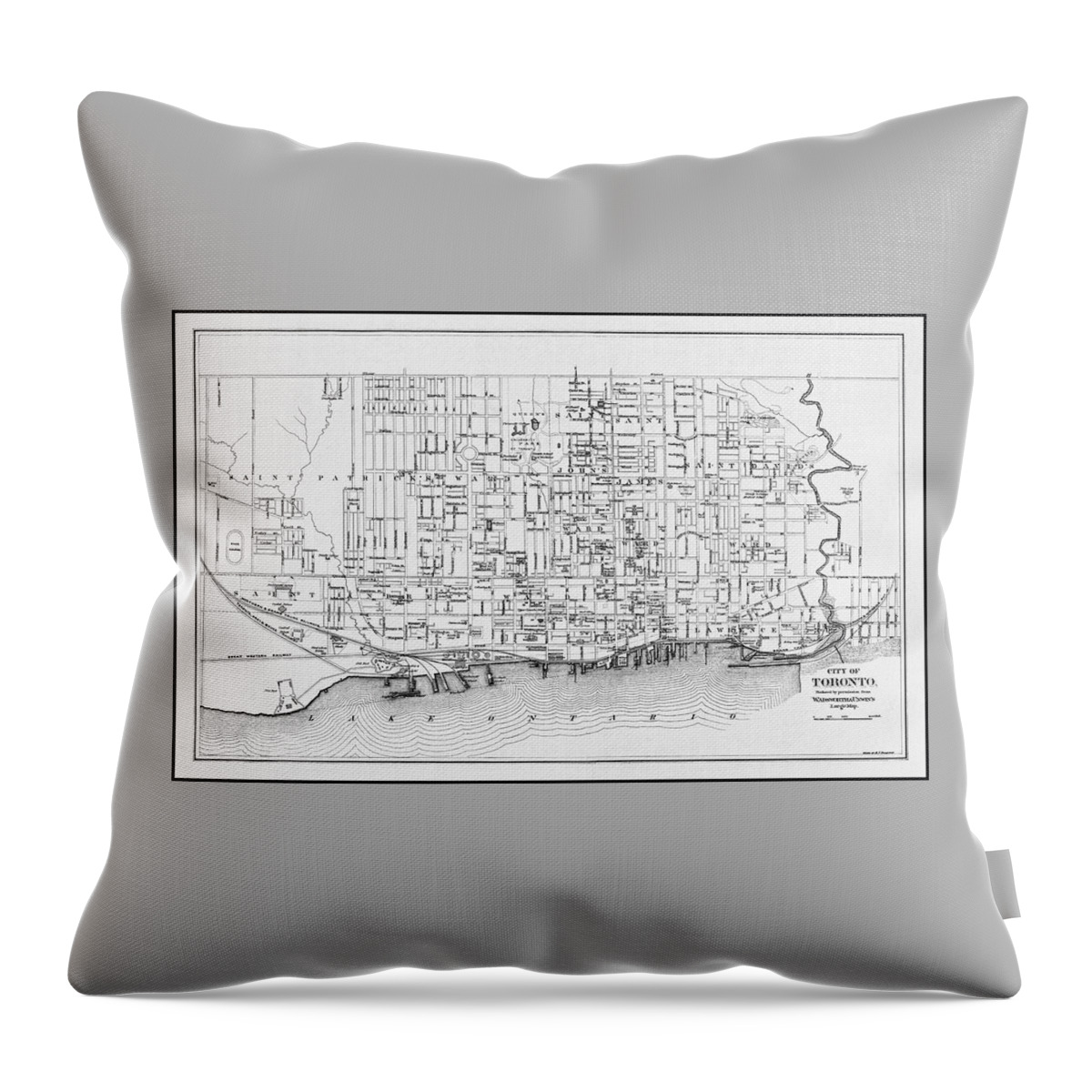 Toronto Throw Pillow featuring the photograph Toronto Canada Vintage City Map 1880 Black and White by Carol Japp