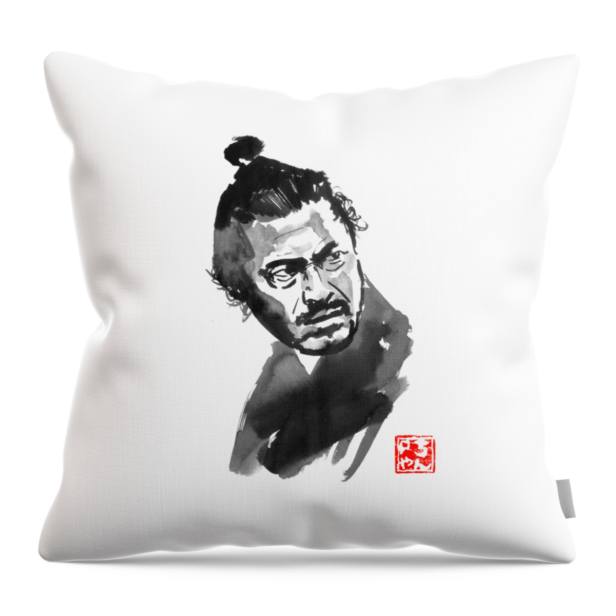 Toshiro Mifune Throw Pillow featuring the drawing Toshiro Mifune by Pechane Sumie