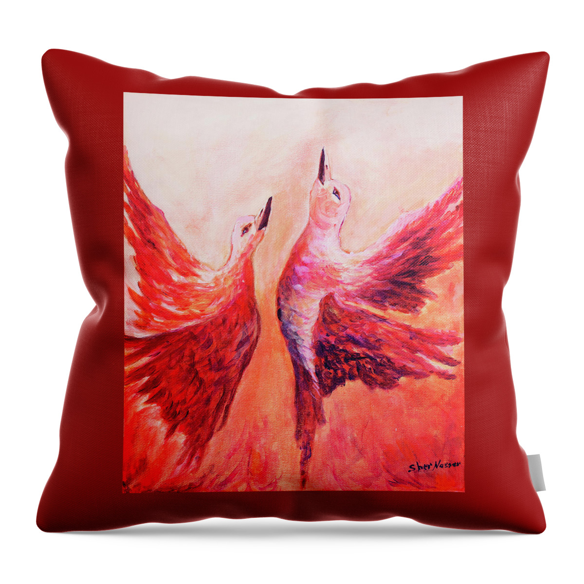 Art - Acrylic Throw Pillow featuring the painting Towards Heaven Canadian Geese by Sher Nasser