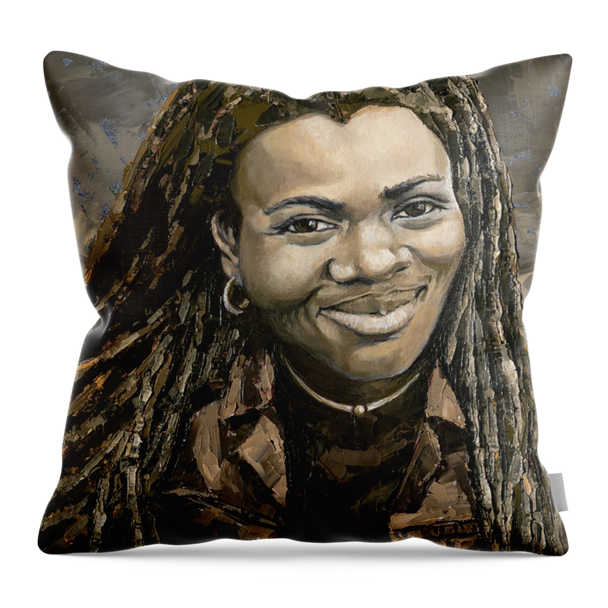 Tracy Chapman Throw Pillow featuring the painting Tracy Chapman, 2020 by PJ Kirk