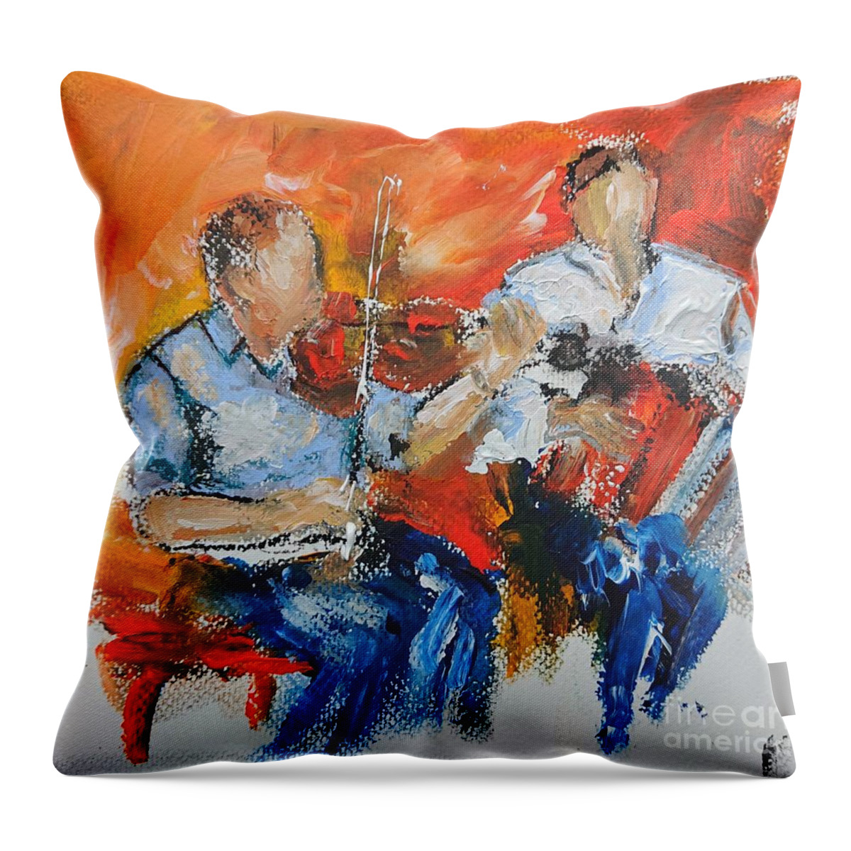 Galway Ireland Throw Pillow featuring the painting Traditional music paintings by Mary Cahalan Lee - aka PIXI