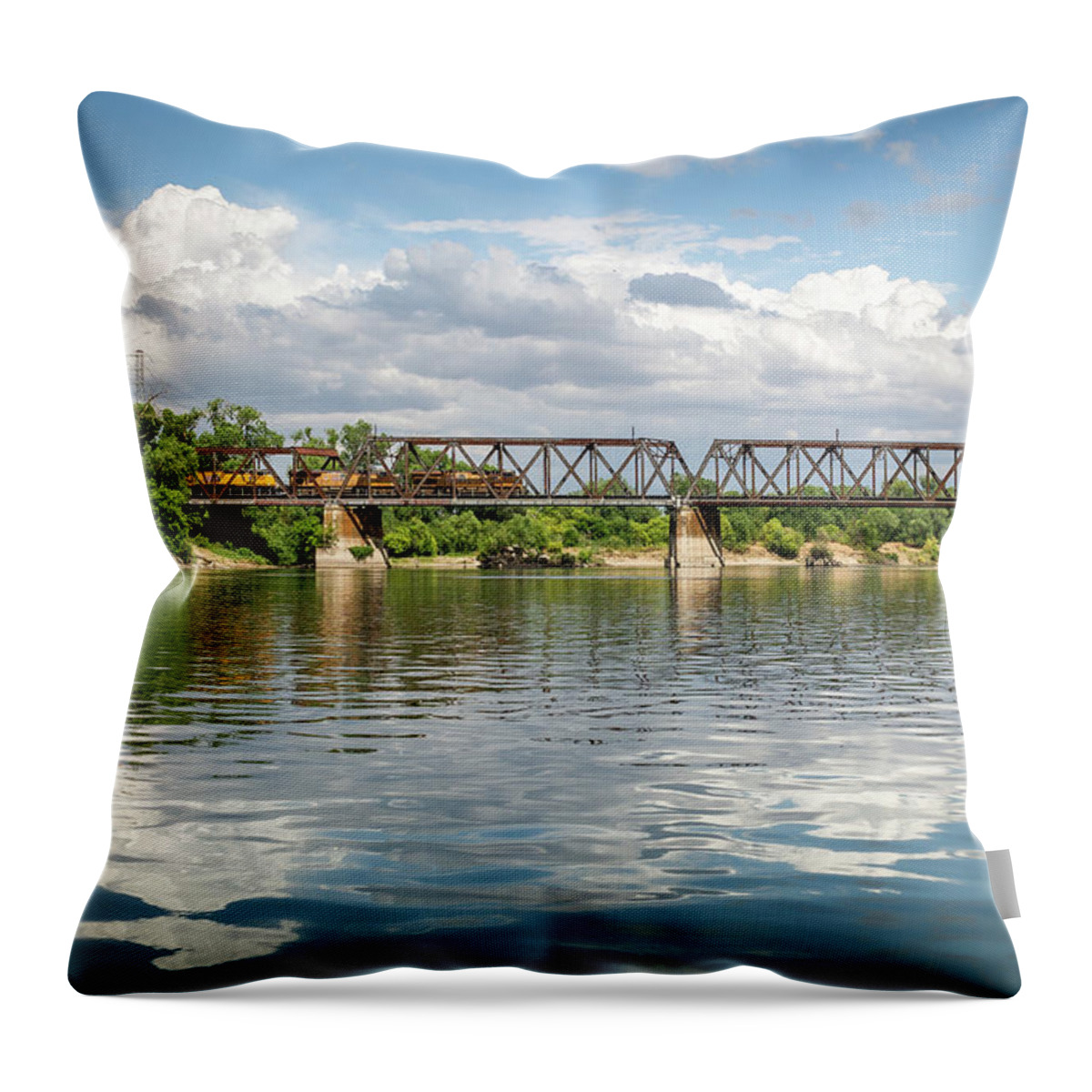 River Throw Pillow featuring the photograph Train Over American River by Gary Geddes