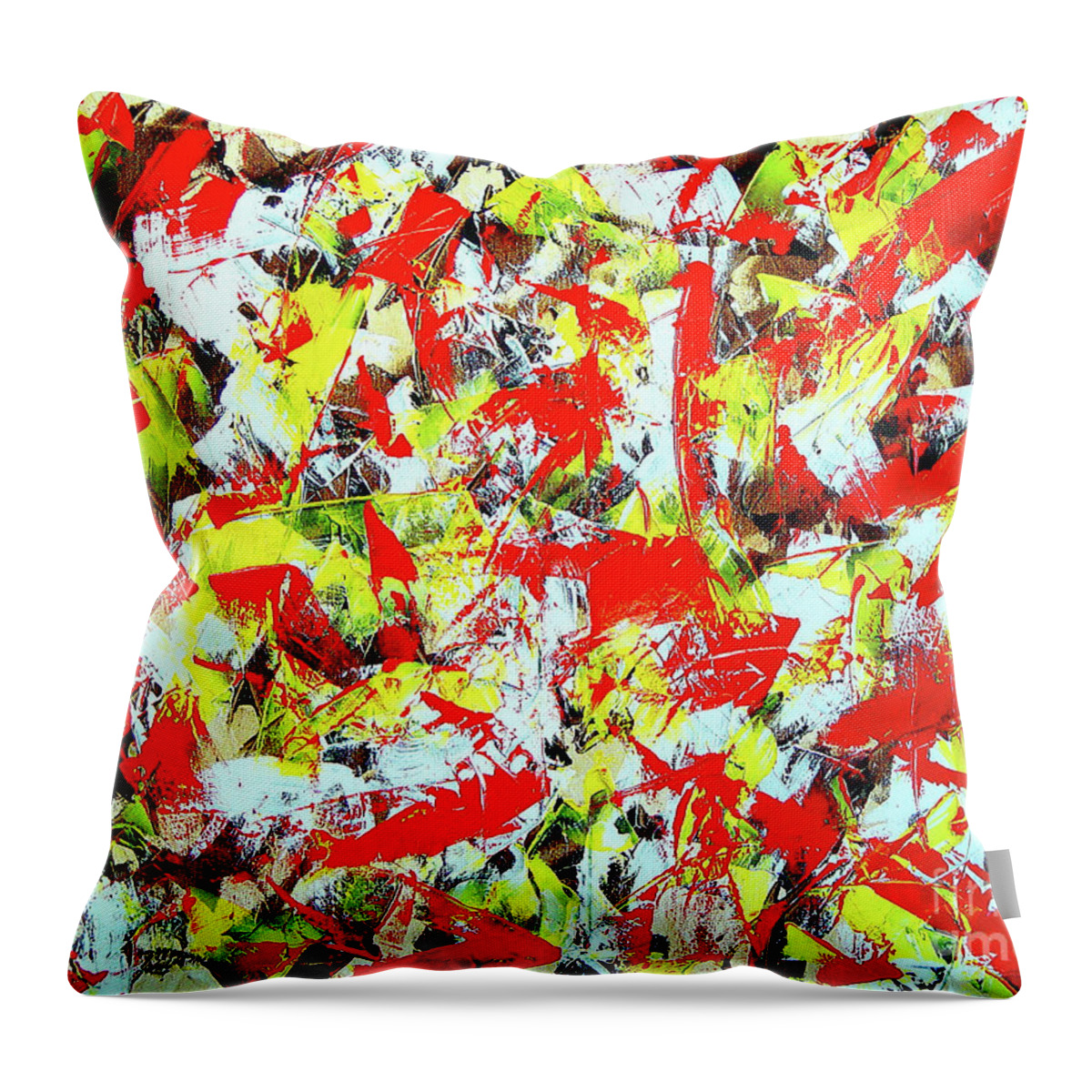 Yellow Throw Pillow featuring the painting Transitions with Yellow Brown and Red by Dean Triolo