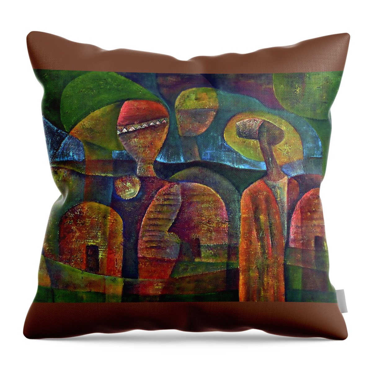 African Art Throw Pillow featuring the painting Travelers Then Came by Martin Tose 1959-2004