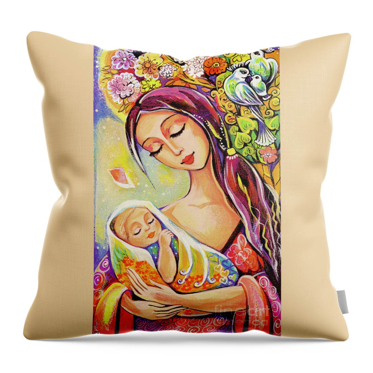 Mother And Child Throw Pillow featuring the painting Tree of Life by Eva Campbell