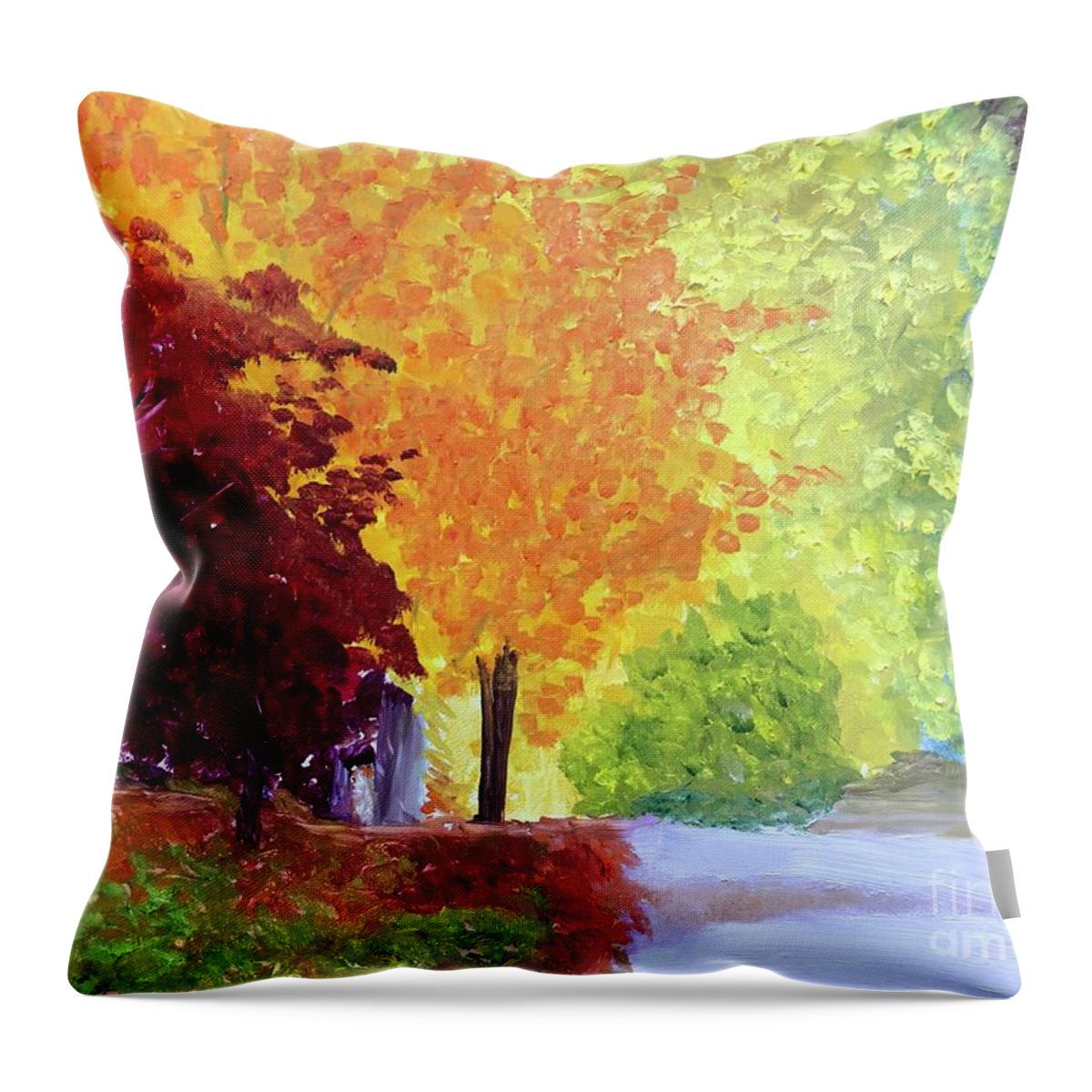 Trees Throw Pillow featuring the painting Trees of Winton by Kate Conaboy