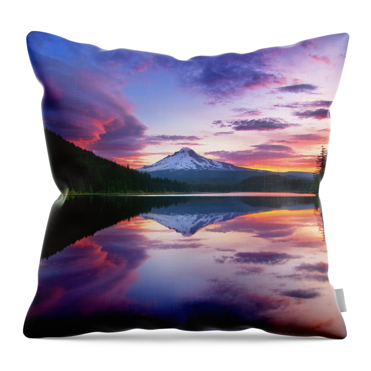 Trillium Lake Throw Pillow featuring the photograph Trillium Lake Sunrise by Darren White