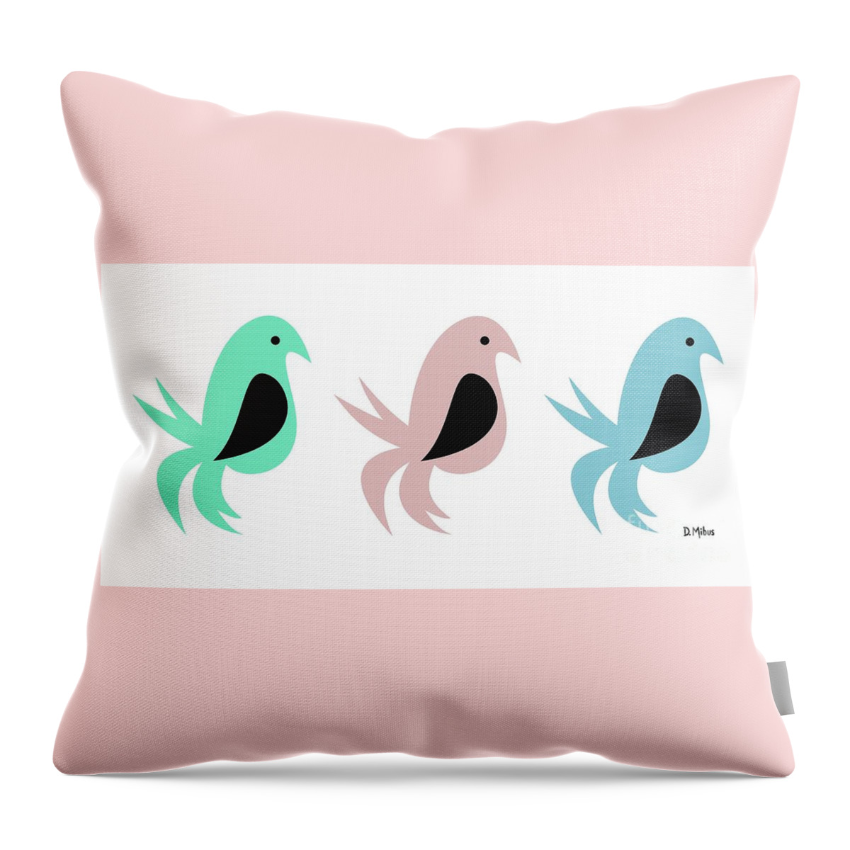 Mid Century Bird Throw Pillow featuring the digital art Trio of Whimsical Birds by Donna Mibus