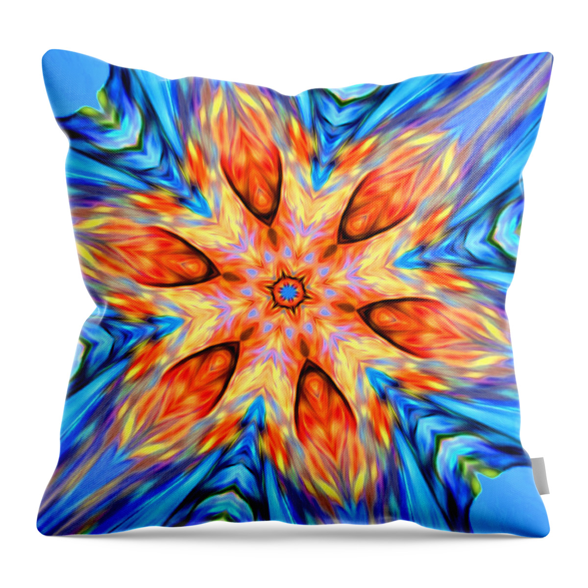 Abstract Throw Pillow featuring the digital art Tropical Fire Flower - Abstract by Ronald Mills