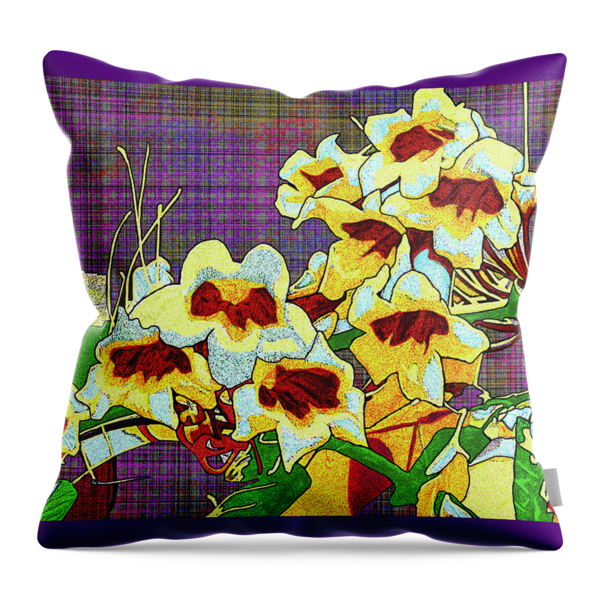 Macon Throw Pillow featuring the digital art Trumpet Flowers At Ocmulgee by Rod Whyte