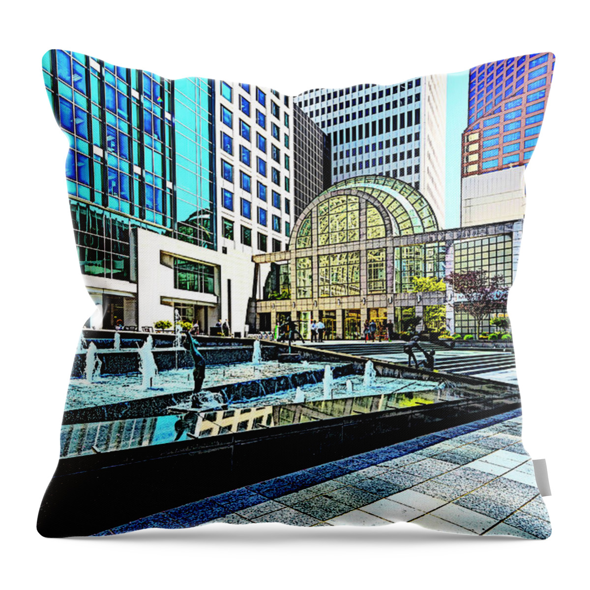 Architectural-photographer-charlotte Throw Pillow featuring the digital art Tryon Street - Uptown Charlotte by SnapHappy Photos