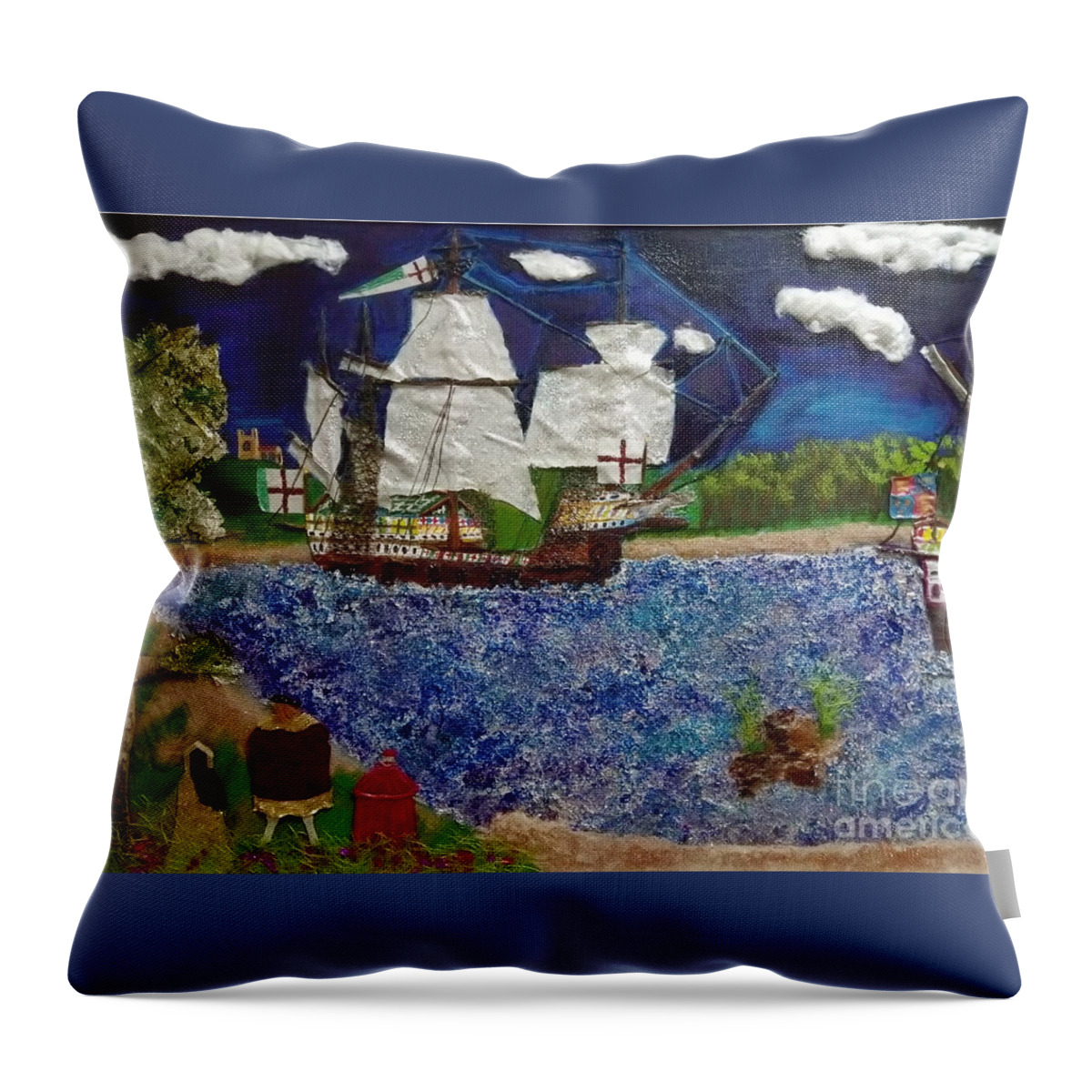 Ship Throw Pillow featuring the mixed media Tudor Rose by David Westwood
