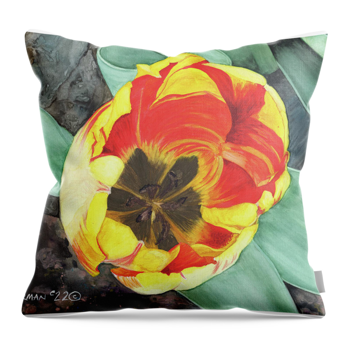 Watercolor Throw Pillow featuring the painting Tulip Heart by Heather E Harman