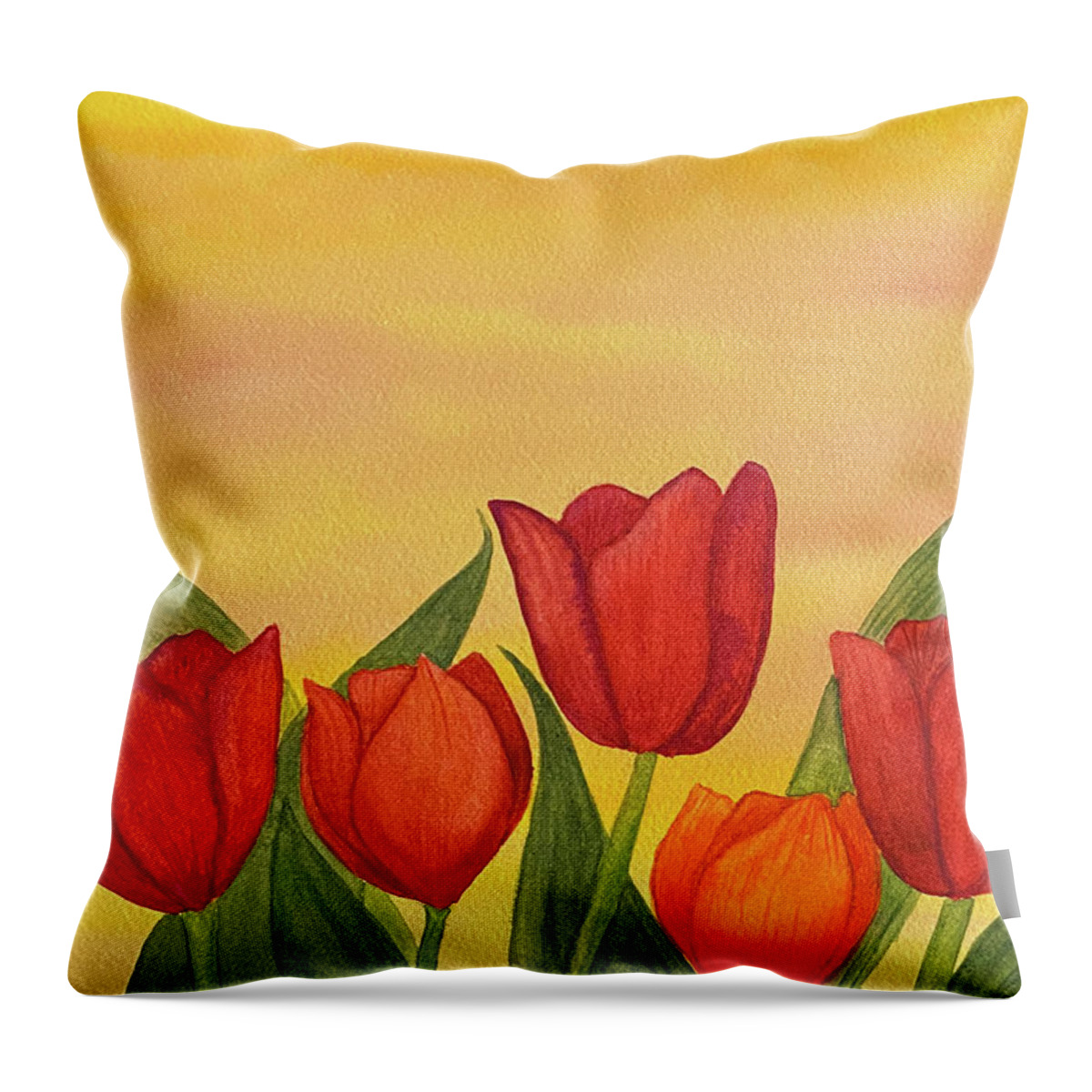 Tulips Throw Pillow featuring the painting Tulips at Sunset by Lisa Neuman