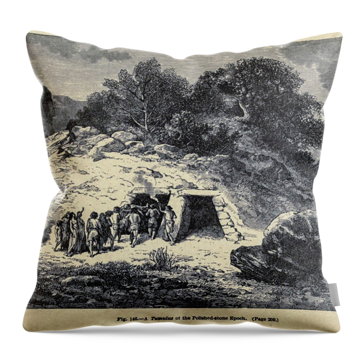 Tumulus Primitive Man 1870 s1 Throw Pillow