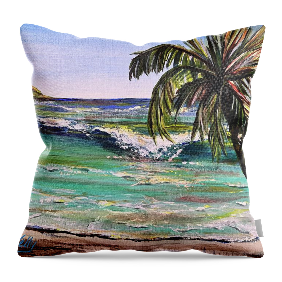 Palm Throw Pillow featuring the painting Turquoise Bay by Kelly Smith