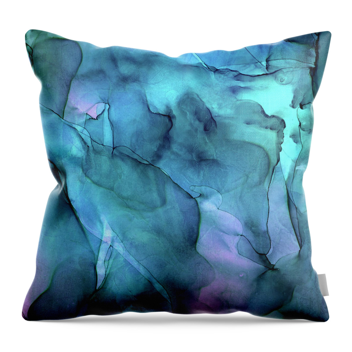 Turquoise Throw Pillow featuring the painting Turquoise Blue Ink by Olga Shvartsur