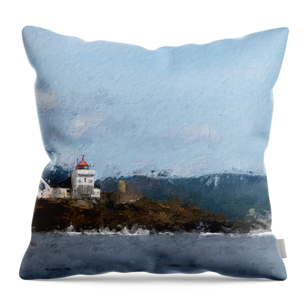 Lighthouse Throw Pillow featuring the digital art Tvistein lighthouse by Geir Rosset
