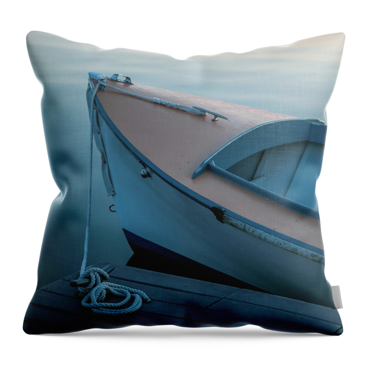 Blue Throw Pillow featuring the photograph Twilight Blue Boat by Katie Dobies