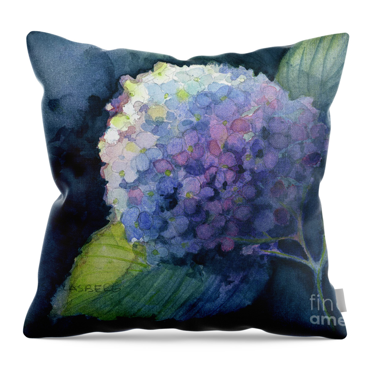 #originalfineart #watercolorpainting #watercolor #hydrangea #floral #watercolor #flowers Throw Pillow featuring the painting Twilight Hydrangea by Lois Blasberg