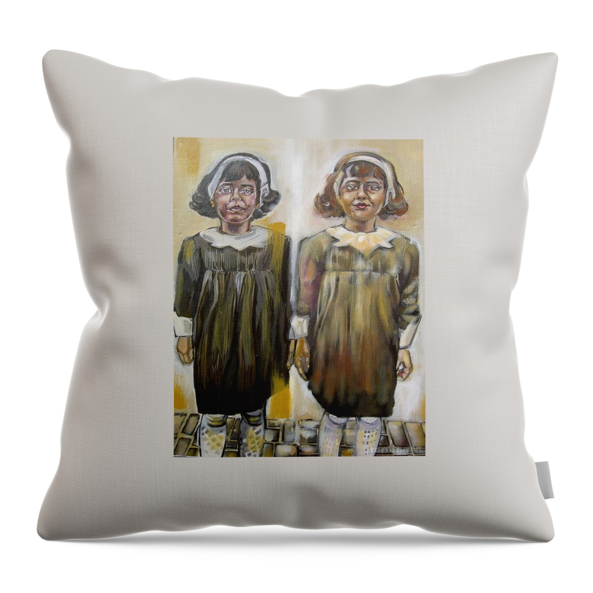  Throw Pillow featuring the painting Twins by Try Cheatham