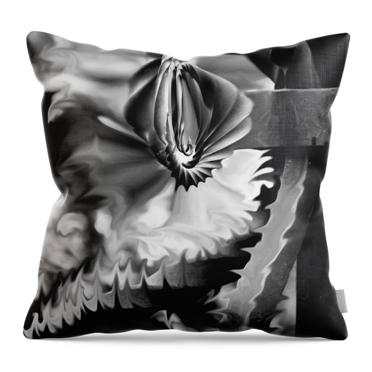 Black And White Throw Pillow featuring the photograph Twisted Metal by Shara Abel